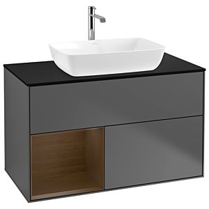 Villeroy und Boch Finion Waschtischunterschrank G772GNGK 100cm, Abdeckplatte black matt, Emotion, Regale Walnut Veneer, Anthracite matt
