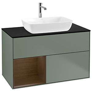 Villeroy and Boch Finion Villeroy and Boch Finion G772GNGM 100cm, cover plate black matt, Emotion, shelves Walnut Veneer , Olive Matt Lacquer