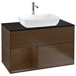 Villeroy und Boch Finion Waschtischunterschrank G772GNGN 100cm, Abdeckplatte black matt, Emotion, Regale Walnut Veneer, Walnut veneer