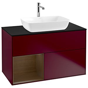 Villeroy und Boch Finion Waschtischunterschrank G772GNHB 100cm, Abdeckplatte black matt, Emotion, Regale Walnut Veneer, Peony Matt