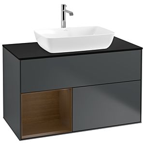 Villeroy und Boch Finion Waschtischunterschrank G772GNHG 100cm, Abdeckplatte black matt, Emotion, Regale Walnut Veneer, Midnight Blue Matt Lacquer