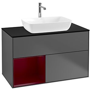 Villeroy und Boch Finion Waschtischunterschrank G772HBGK 100cm, Abdeckplatte black matt, Emotion, Regale Peony matt lacquer, Anthracite matt