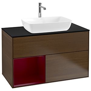 Villeroy und Boch Finion Waschtischunterschrank G772HBGN 100cm, Abdeckplatte black matt, Emotion, Regale Peony matt lacquer, Walnut veneer