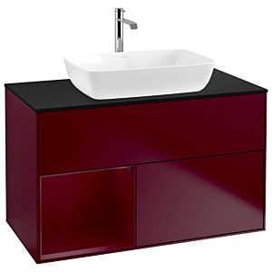 Villeroy und Boch Finion Waschtischunterschrank G772HBHB 100cm, Abdeckplatte black matt, Emotion, Regale Peony matt lacquer, Peony Matt
