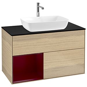 Villeroy et Boch Finion Villeroy et Boch G772HBPC 100cm, plaque de recouvrement noire mate, Emotion, étagères en laque matte Peony , Oak Veneer