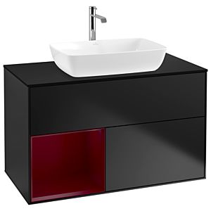 Villeroy und Boch Finion Waschtischunterschrank G772HBPD 100cm, Abdeckplatte black matt, Emotion, Regale Peony matt lacquer, Black matt lacquer