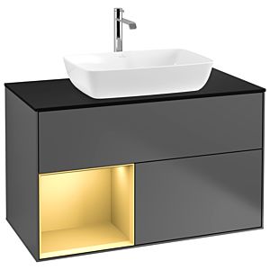 Villeroy et Boch Finion Villeroy et Boch G772HFGK 100cm, plaque de recouvrement noir mat, Emotion, étagères laqué or mat, anthracite mat