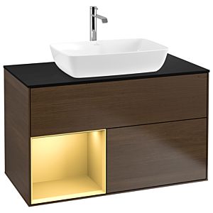 Villeroy and Boch Finion Villeroy and Boch Finion G772HFGN 100cm, cover plate black matt, Emotion, shelves gold matt lacquer, walnut veneer