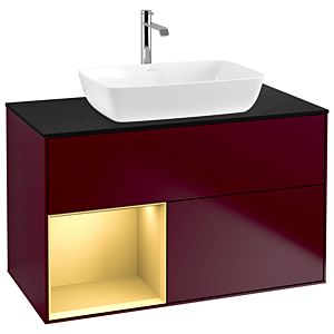Villeroy und Boch Finion Waschtischunterschrank G772HFHB 100cm, Abdeckplatte black matt, Emotion, Regale Gold matt lacquer, Peony Matt