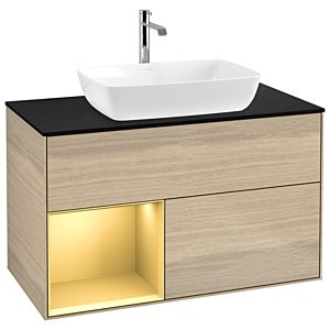 Villeroy et Boch Finion Villeroy et Boch G772HFPC 100cm, plaque de recouvrement noir mat, Emotion, étagères laqué mat or, Oak Veneer