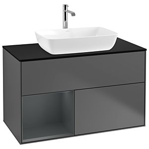 Villeroy und Boch Finion Waschtischunterschrank G772HGGK 100cm, Abdeckplatte black matt, Emotion, Regale Midnight matt lacquer, Anthracite matt
