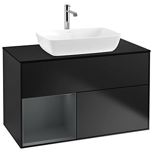 Villeroy und Boch Finion Waschtischunterschrank G772HGPD 100cm, Abdeckplatte black matt, Emotion, Regale Midnight matt lacquer, Black matt lacquer