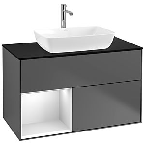 Villeroy et Boch Finion Villeroy et Boch G772MTGK 100cm, plaque de recouvrement noir mat, Emotion, étagères laqué blanc mat, anthracite mat