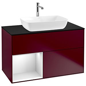 Villeroy und Boch Finion Waschtischunterschrank G772MTHB 100cm, Abdeckplatte black matt, Emotion, Regale White matt lacquer, Peony Matt