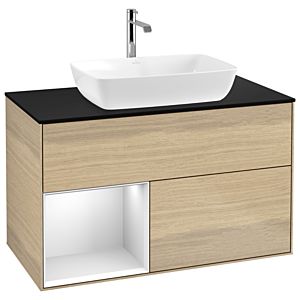 Villeroy und Boch Finion Waschtischunterschrank G772MTPC 100cm, Abdeckplatte black matt, Emotion, Regale White matt lacquer, Oak Veneer