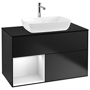 Villeroy und Boch Finion Waschtischunterschrank G772MTPD 100cm, Abdeckplatte black matt, Emotion, Regale White matt lacquer, Black matt lacquer