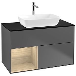 Villeroy und Boch Finion Waschtischunterschrank G772PCGK 100cm, Abdeckplatte black matt, Emotion, Regale Oak Veneer, Anthracite matt