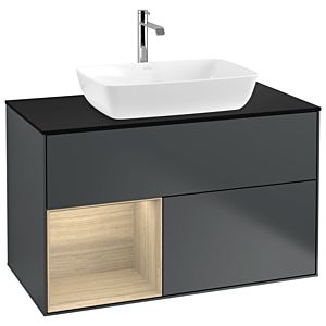 Villeroy und Boch Finion Waschtischunterschrank G772PCHG 100cm, Abdeckplatte black matt, Emotion, Regale Oak Veneer, Midnight Blue Matt Lacquer