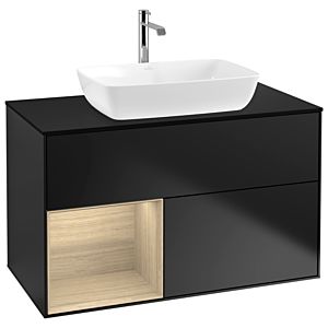 Villeroy und Boch Finion Waschtischunterschrank G772PCPD 100cm, Abdeckplatte black matt, Emotion, Regale Oak Veneer, Black matt lacquer