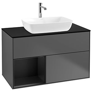 Villeroy und Boch Finion Waschtischunterschrank G772PDGK 100cm, Abdeckplatte black matt, Emotion, Regale Black matt lacquer, Anthracite matt