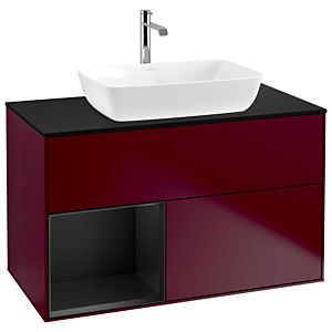 Villeroy und Boch Finion Waschtischunterschrank G772PDHB 100cm, Abdeckplatte black matt, Emotion, Regale Black matt lacquer, Peony Matt