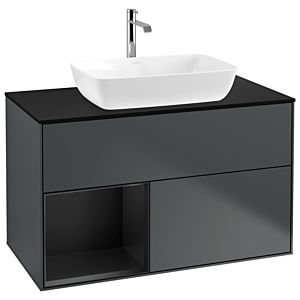 Villeroy et Boch Finion Villeroy et Boch G772PDHG 100cm, plaque de recouvrement noir mat, Emotion, étagères laqué noir mat, Midnight Blue Matt Lacquer