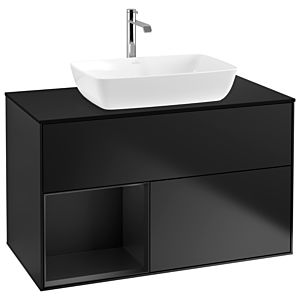 Villeroy und Boch Finion Waschtischunterschrank G772PDPD 100cm, Abdeckplatte black matt, Emotion, Regale Black matt lacquer, Black matt lacquer