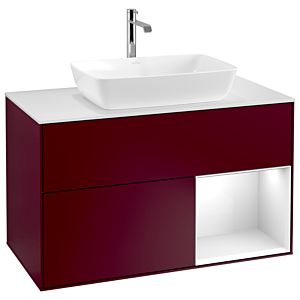 Villeroy und Boch Finion Waschtischunterschrank G781GFHB 100cm, Abdeckplatte white matt, Emotion, Regale Glossy white lacquer, Peony Matt