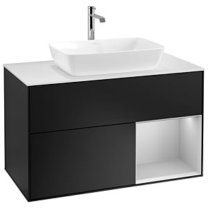 Villeroy und Boch Finion Waschtischunterschrank G781GJPD 100cm, Abdeckplatte white matt, Emotion, Regale Light grey matt lacquer, Black matt lacquer