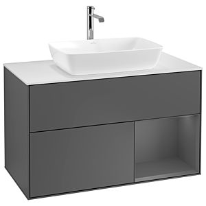 Villeroy und Boch Finion Waschtischunterschrank G781GKGK 100cm, Abdeckplatte white matt, Emotion, Regale Anthracite matt lacquer, Anthracite matt