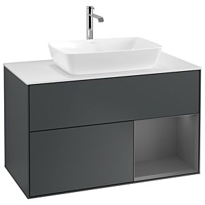 Villeroy und Boch Finion Waschtischunterschrank G781GKHG 100cm, Abdeckplatte white matt, Emotion, Regale Anthracite matt lacquer, Midnight Blue Matt Lacquer