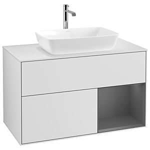 Villeroy et Boch Finion Villeroy et Boch G781GKMT 100cm, plaque de finition blanc mat, Emotion, étagères laqué anthracite mat, laqué blanc mat