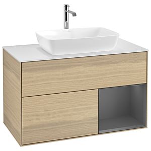 Villeroy und Boch Finion Waschtischunterschrank G781GKPC 100cm, Abdeckplatte white matt, Emotion, Regale Anthracite matt lacquer, Oak Veneer