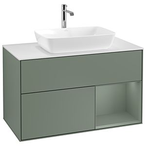 Villeroy und Boch Finion Waschtischunterschrank G781GMGM 100cm, Abdeckplatte white matt, Emotion, Regale Olive matt lacquer, Olive Matt Lacquer