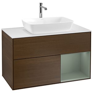 Villeroy and Boch Finion Villeroy and Boch Finion G781GMGN 100cm, cover plate white matt, Emotion, shelves olive matt lacquer, walnut veneer