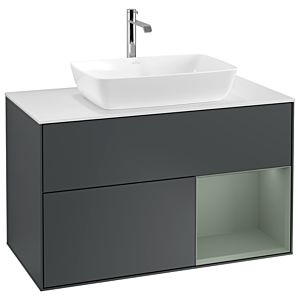 Villeroy und Boch Finion Waschtischunterschrank G781GMHG 100cm, Abdeckplatte white matt, Emotion, Regale Olive matt lacquer, Midnight Blue Matt Lacquer