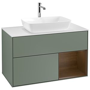 Villeroy and Boch Finion Villeroy and Boch Finion G781GNGM 100cm, cover plate white matt, Emotion, shelves Walnut Veneer , Olive Matt Lacquer