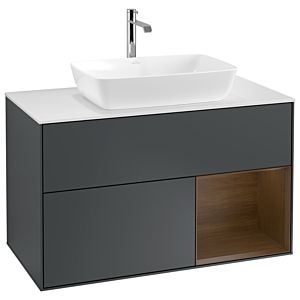 Villeroy und Boch Finion Waschtischunterschrank G781GNHG 100cm, Abdeckplatte white matt, Emotion, Regale Walnut Veneer, Midnight Blue Matt Lacquer