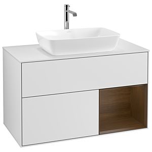 Villeroy et Boch Finion Villeroy et Boch G781GNMT 100cm, plaque de recouvrement blanc mat, Emotion, étagères Walnut Veneer , laqué blanc mat