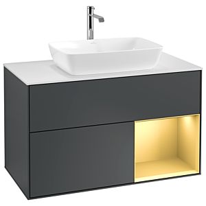 Villeroy und Boch Finion Waschtischunterschrank G781HFHG 100cm, Abdeckplatte white matt, Emotion, Regale Gold matt lacquer, Midnight Blue Matt Lacquer