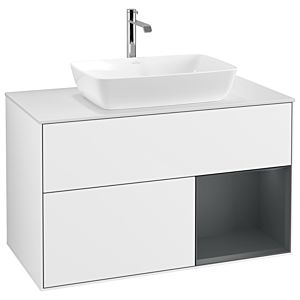 Villeroy und Boch Finion Waschtischunterschrank G781HGGF 100cm, Abdeckplatte white matt, Emotion, Regale Midnight matt lacquer, Glossy white lacquer