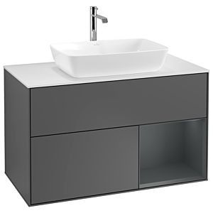 Villeroy und Boch Finion Waschtischunterschrank G781HGGK 100cm, Abdeckplatte white matt, Emotion, Regale Midnight matt lacquer, Anthracite matt