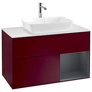 Villeroy und Boch Finion Waschtischunterschrank G781HGHB 100cm, Abdeckplatte white matt, Emotion, Regale Midnight matt lacquer, Peony Matt