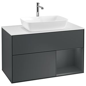 Villeroy und Boch Finion Waschtischunterschrank G781HGHG 100cm, Abdeckplatte white matt, Emotion, Regale Midnight matt lacquer, Midnight Blue Matt Lacquer
