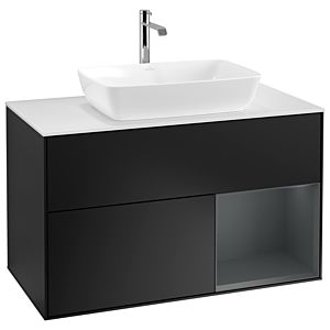 Villeroy und Boch Finion Waschtischunterschrank G781HGPD 100cm, Abdeckplatte white matt, Emotion, Regale Midnight matt lacquer, Black matt lacquer