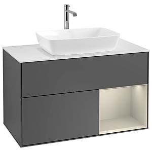 Villeroy and Boch Finion Villeroy and Boch Finion G781HHGK 100cm, cover plate white matt, Emotion, shelves sand matt lacquer, anthracite matt