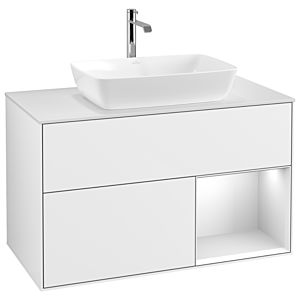 Villeroy und Boch Finion Waschtischunterschrank G781MTGF 100cm, Abdeckplatte white matt, Emotion, Regale White matt lacquer, Glossy white lacquer