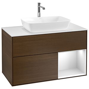 Villeroy and Boch Finion Villeroy and Boch Finion G781MTGN 100cm, cover plate white matt, Emotion, shelves white matt lacquer, walnut veneer