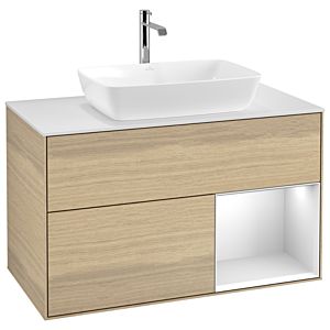 Villeroy and Boch Finion Villeroy and Boch Finion G781MTPC 100cm, cover plate white matt, Emotion, shelves white matt lacquer, Oak Veneer