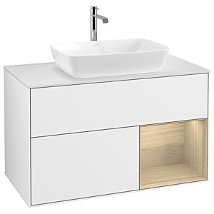 Villeroy und Boch Finion Waschtischunterschrank G781PCGF 100cm, Abdeckplatte white matt, Emotion, Regale Oak Veneer, Glossy white lacquer